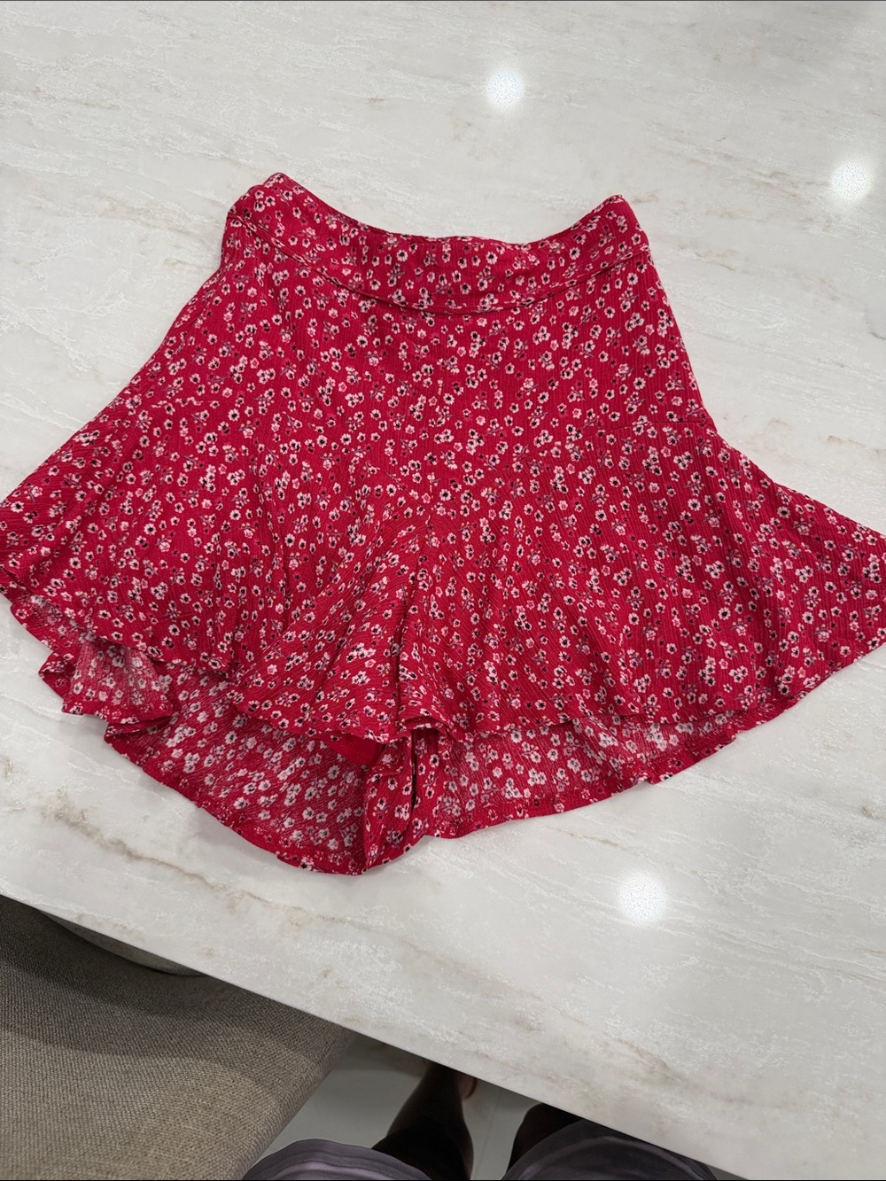 Princess Polly Red Floral Ruffle Skort